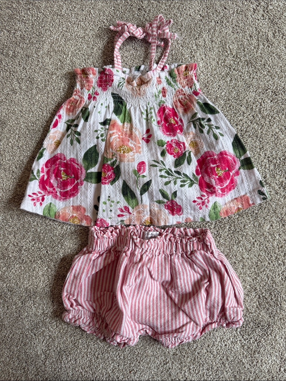 Mud Pie Toddler Floral Pink Striped Two-Piece Set